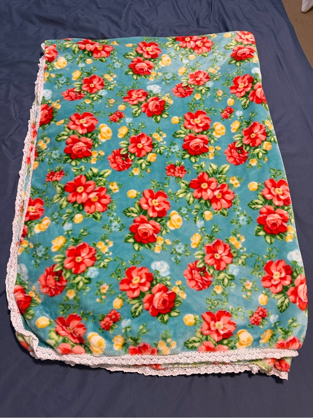 Pioneer Woman Vintage Floral Velvet Plush Throw W/Crocheted Trim 50”x72”